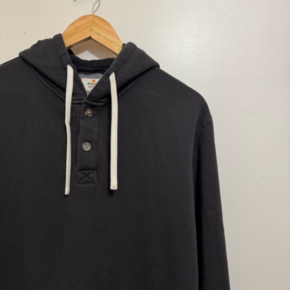 Marine Layer Men’s Placket Pullover Hoodie Medium Black Charcoal Cotton Blend - Picture 2 of 9